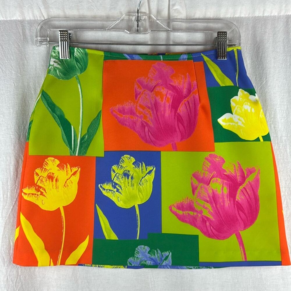 XOXO Floral Print Colorful Neon Mini Skirt